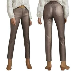 Anthropologie Avec Les Filles Stretch Pants Metallic Women's Sz 29 Taupe Brown